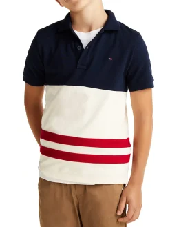 Polo teen con motivo color block rosso/bianco/blu