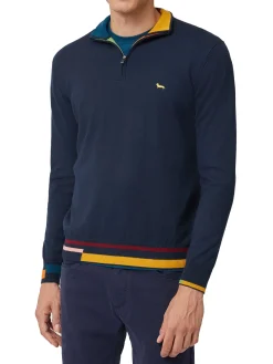 Pullover blu con collo half zip