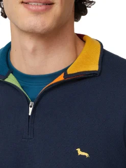 Pullover blu con collo half zip