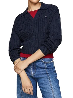 Pullover squadrato in maglia intrecciata blu