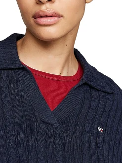 Pullover squadrato in maglia intrecciata blu
