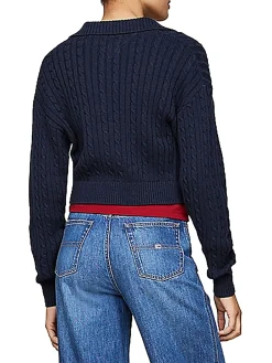 Pullover squadrato in maglia intrecciata blu