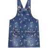 Salopette con ricamo fiori in denim medio