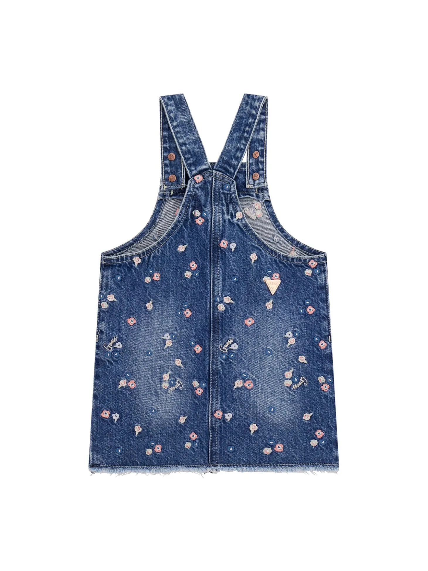 Salopette con ricamo fiori in denim medio