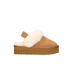 Scarpe slipper Platform con pelliccia beige