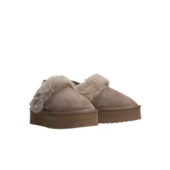 Scarpe slipper Platform con pelliccia taupe