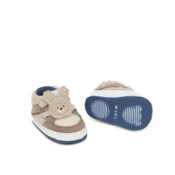 Scarpe sportive neonato con velcro e pelliccia beige/blu