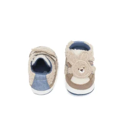 Scarpe sportive neonato con velcro e pelliccia beige/blu