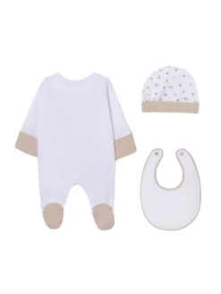 Set 3 pezzi tutina cappello e bavetta beige