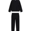 Set 2 pz felpa con logo ricamato sulle maniche e jogger nero