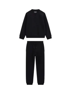 Set 2 pz felpa con logo ricamato sulle maniche e jogger nero