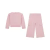 Set 2 pz felpa girocollo e pantaloni cargo in maglia rosa