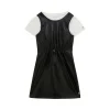 Set 2 pz t-shirt e abito smanicato in ecopelle nero