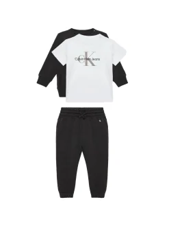 Set composto da t-shirt, felpa e pantaloni monogram nero