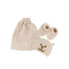 Set nascita cappellino e scarpine crema