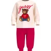 Set tuta felpa con patch teddy e jogger bianco/fucsia