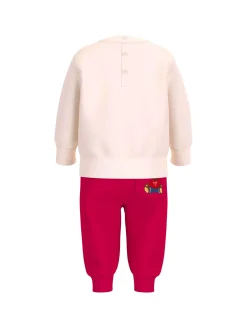 Set tuta felpa con patch teddy e jogger bianco/fucsia