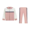 Set tuta felpa zip con cappuccio stampa colorblock e leggings rosa