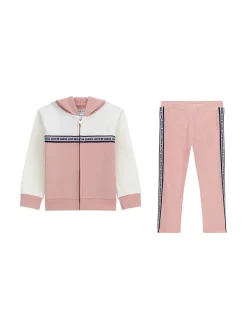 Set tuta felpa zip con cappuccio stampa colorblock e leggings rosa