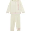 Set tuta felpa zip con cappuccio e jogger con logo paillettes bianco