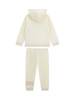 Set tuta felpa zip con cappuccio e jogger con logo paillettes bianco