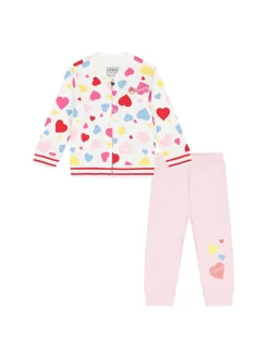 Set tuta felpa zip stampa cuori multicolor allover e jogger neonata ro