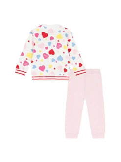 Set tuta felpa zip stampa cuori multicolor allover e jogger neonata ro