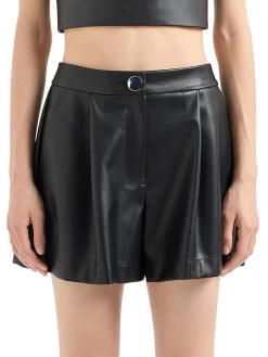 Short in ecopelle a vita alta nero