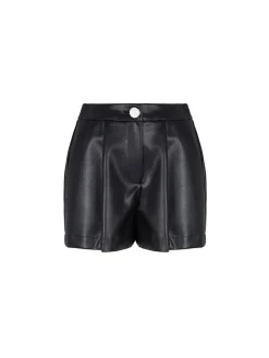 Short in ecopelle a vita alta nero