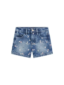 Shorts neonata ricamo fiori in denim medio