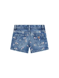 Shorts neonata ricamo fiori in denim medio