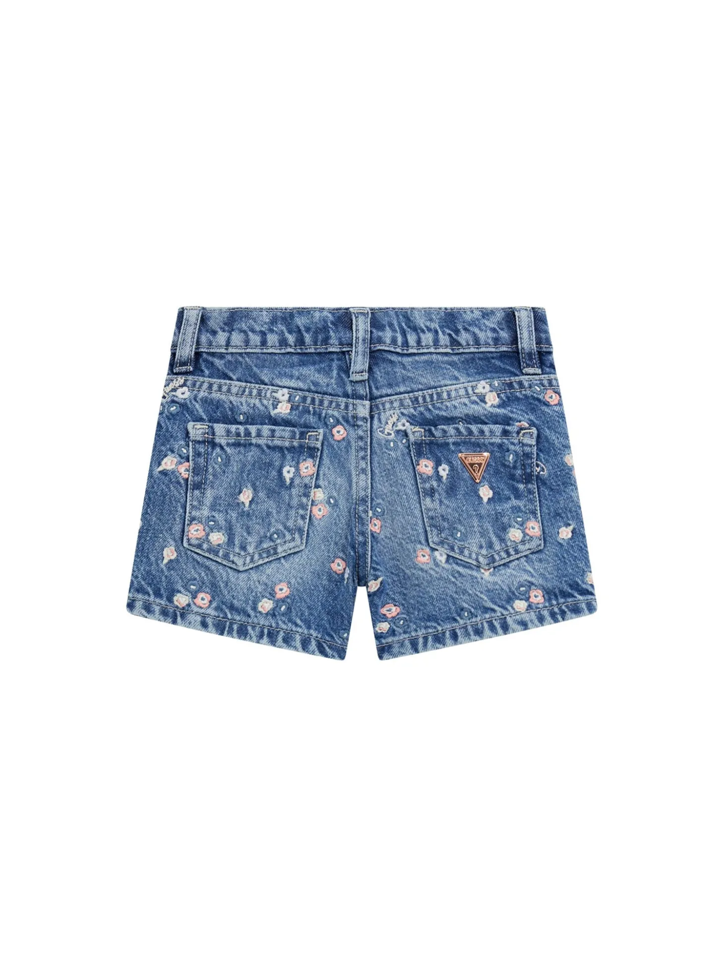 Shorts neonata ricamo fiori in denim medio
