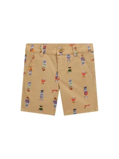 Shorts neonato stampa teddy in garbadina beige