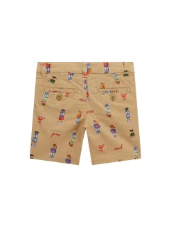Shorts neonato stampa teddy in garbadina beige