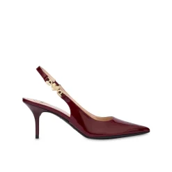 Slingback modello chanel in vernice con catena e cuori bordeaux