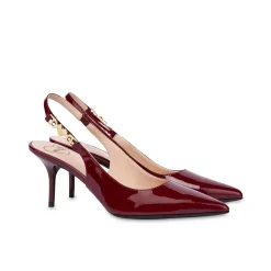 Slingback modello chanel in vernice con catena e cuori bordeaux