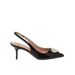Slingback raso con fiocco strass nero