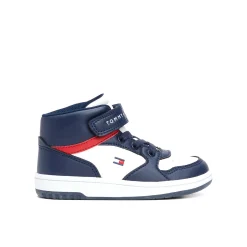 Sneaker junior alta con velcro e lacci blu/bianco