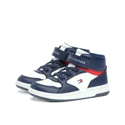Sneaker junior alta con velcro e lacci blu/bianco