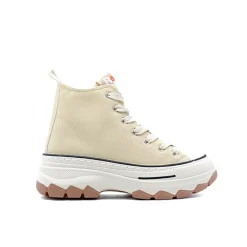 Sneakers alta con plateau beige