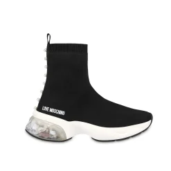 Sneakers alta in calza con perle nero
