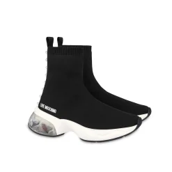 Sneakers alta in calza con perle nero