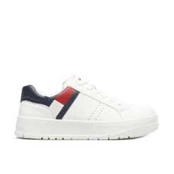 Sneakers con lacci e flag brand bianca