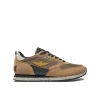 Sneakers ecopelle e mesh con aquila turrita e ricamo posteriore beige/