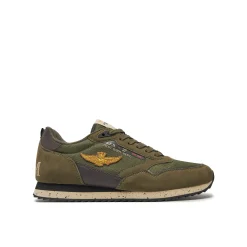 Sneakers ecopelle e mesh con aquila turrita e ricamo posteriore verde