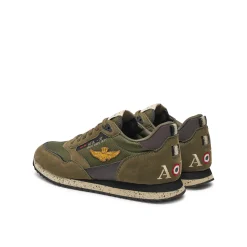 Sneakers ecopelle e mesh con aquila turrita e ricamo posteriore verde