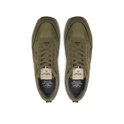 Sneakers ecopelle e mesh con aquila turrita e ricamo posteriore verde