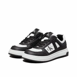 Sneakers junior in ecopelle nero/bianco