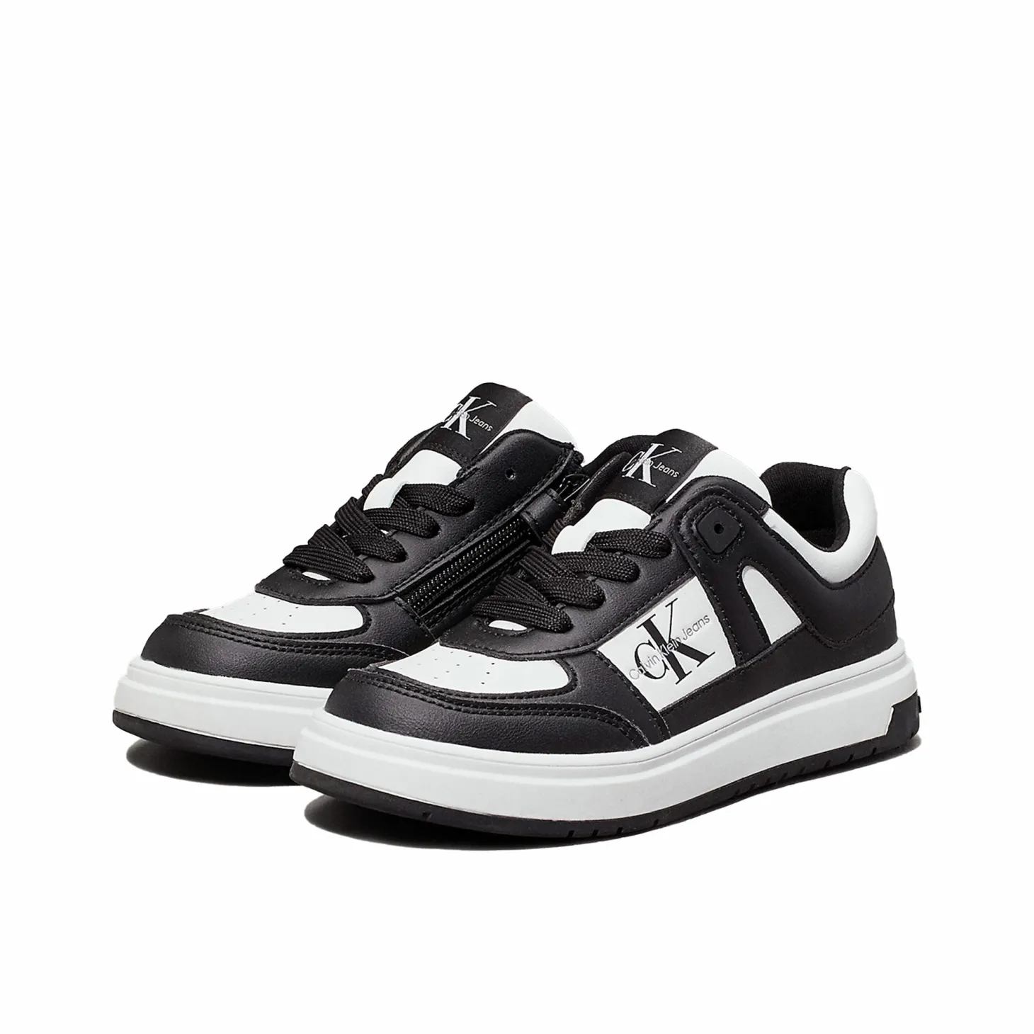 Sneakers junior in ecopelle nero/bianco