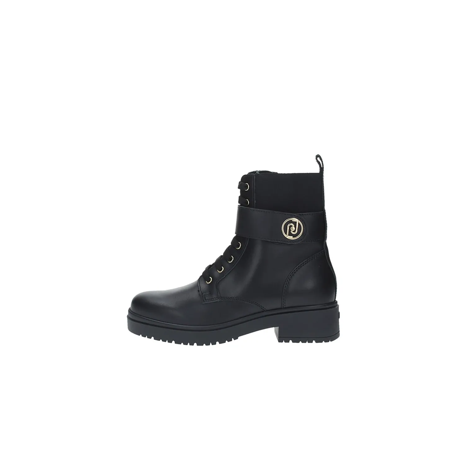 Stivaletto combat boot con zip e logo laterale nero